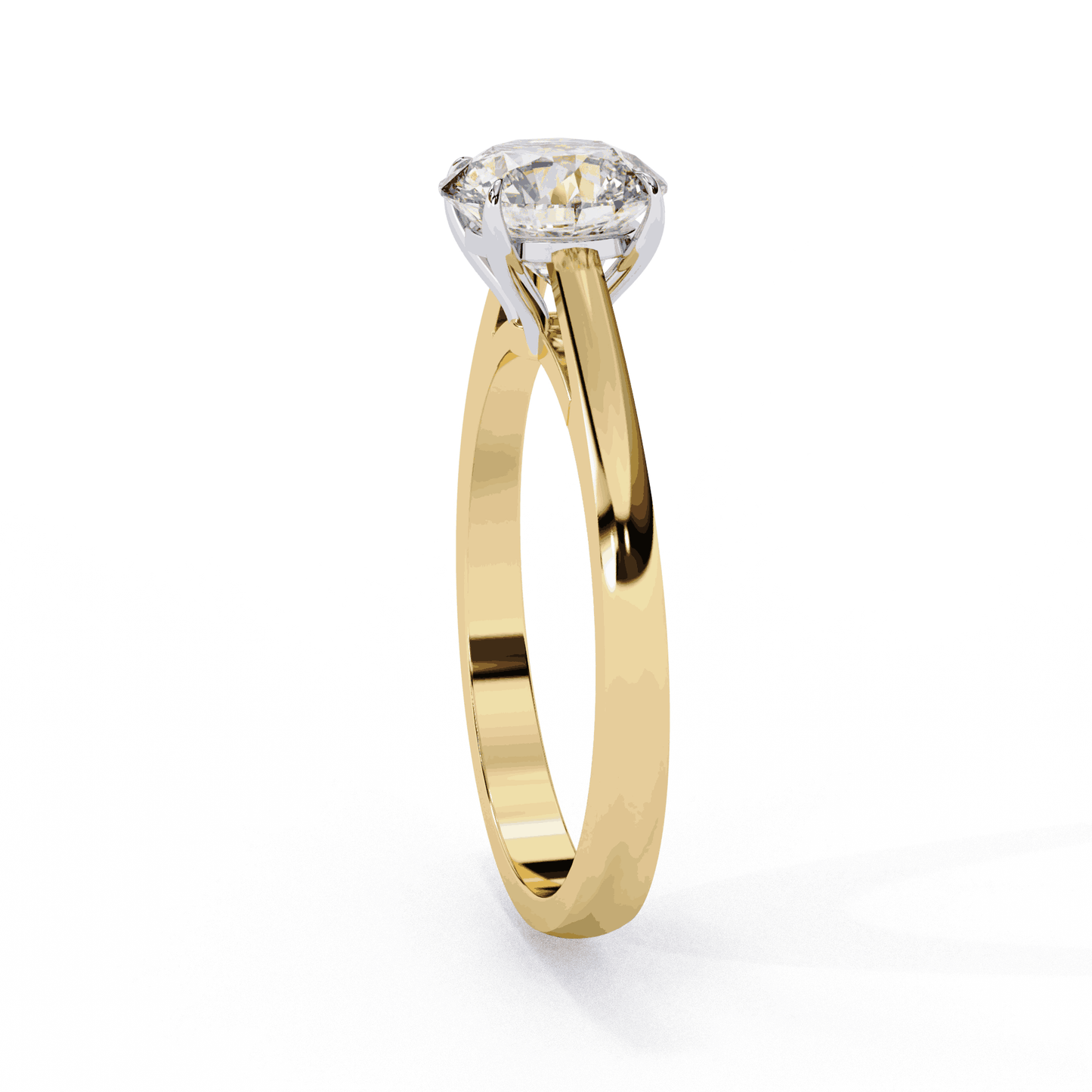 Round Cut Lab Grown Diamond Solitaire Engagement Ring with Cathedral Tapered Band