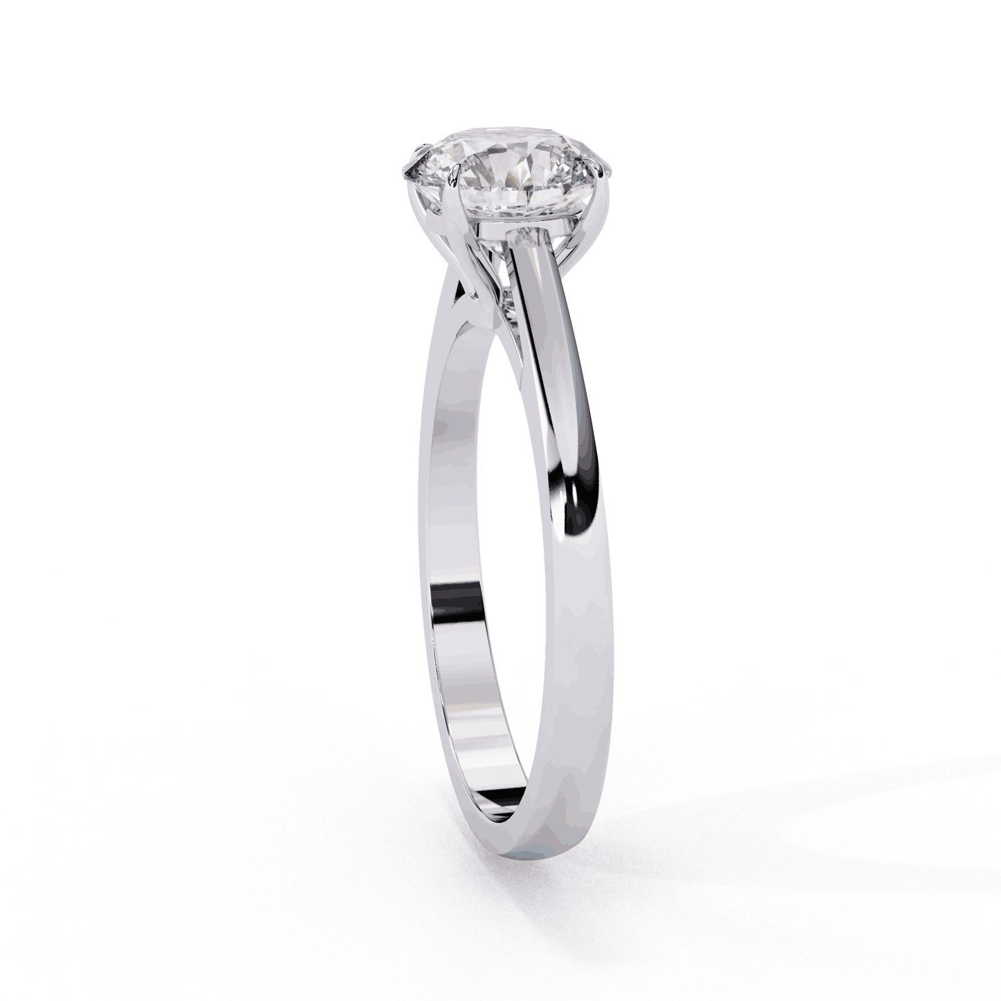 Round Cut Lab Grown Diamond Solitaire Engagement Ring with Cathedral Tapered Band