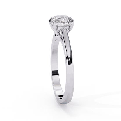 Round Cut Lab Grown Diamond Solitaire Engagement Ring with Cathedral Tapered Band