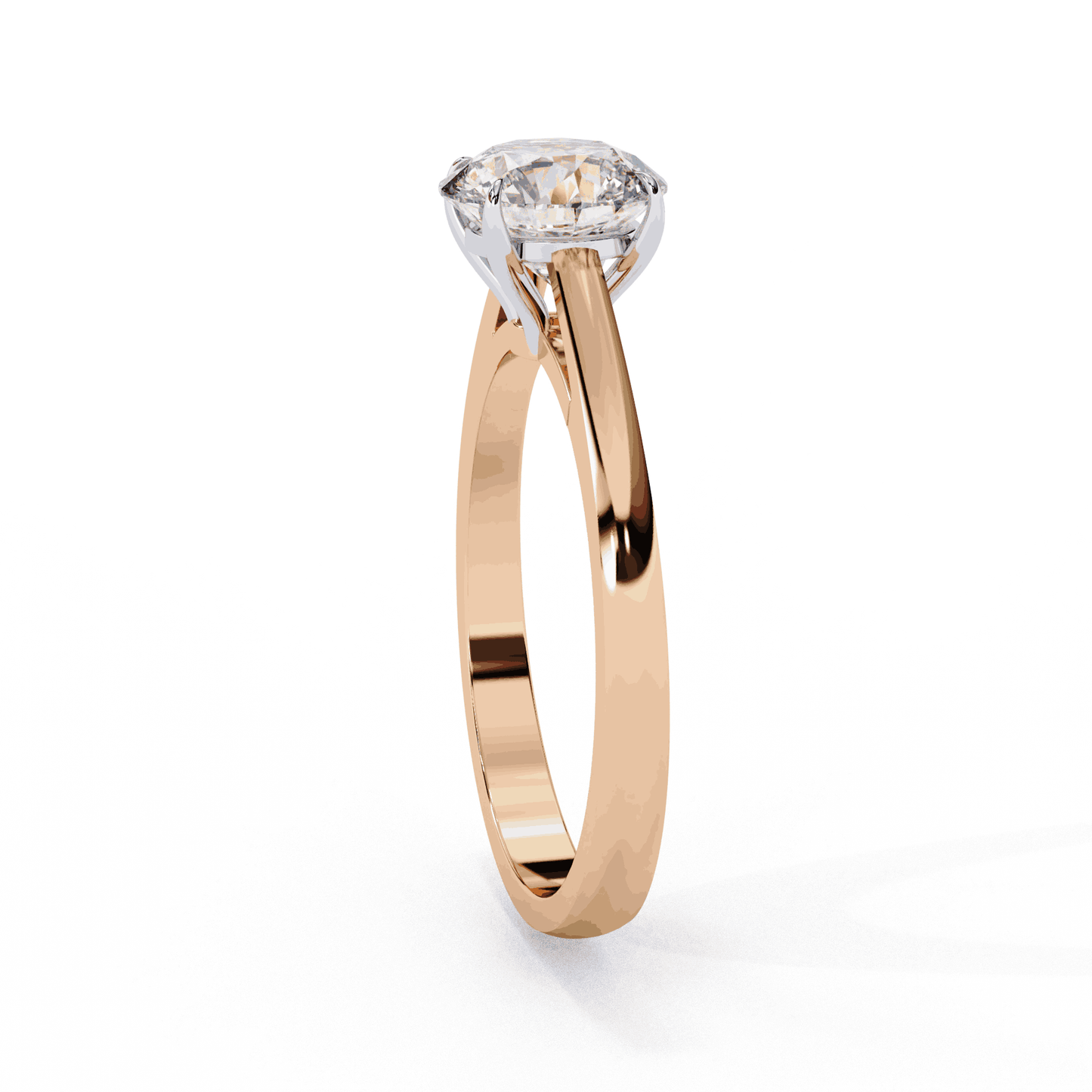 Round Cut Lab Grown Diamond Solitaire Engagement Ring with Cathedral Tapered Band