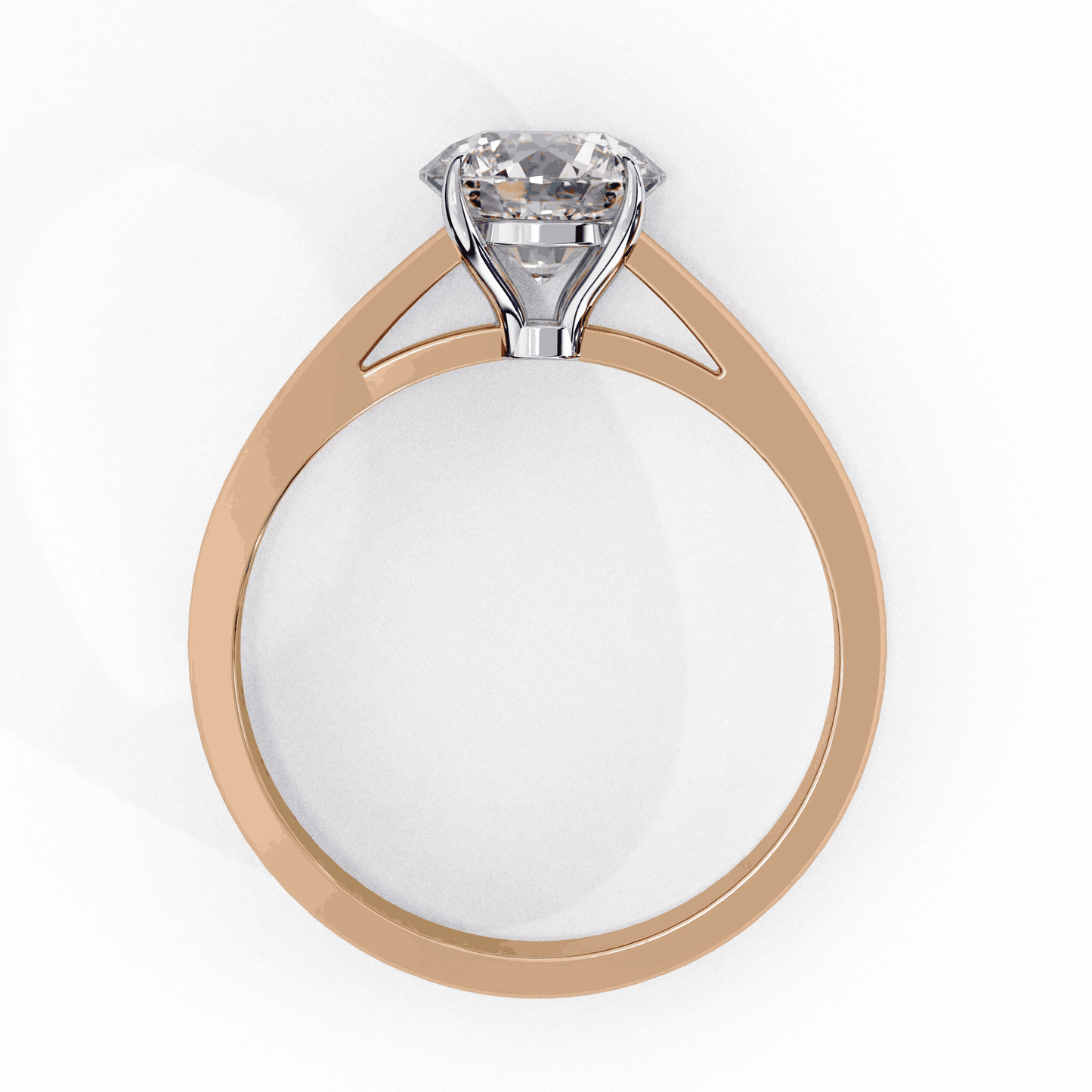 Round Cut Lab Grown Diamond Solitaire Engagement Ring with Cathedral Tapered Band