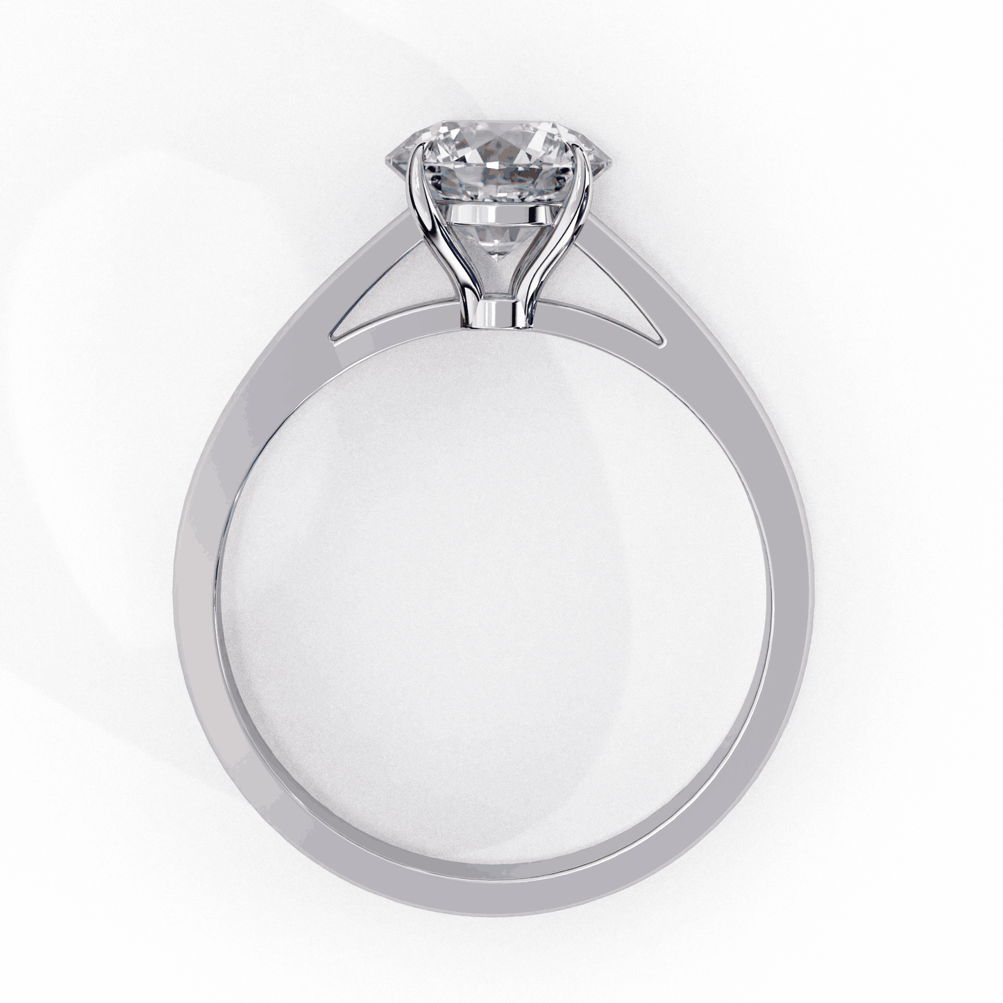 Round Cut Lab Grown Diamond Solitaire Engagement Ring with Cathedral Tapered Band