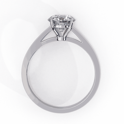 Round Cut Lab Grown Diamond Solitaire Engagement Ring with Cathedral Tapered Band