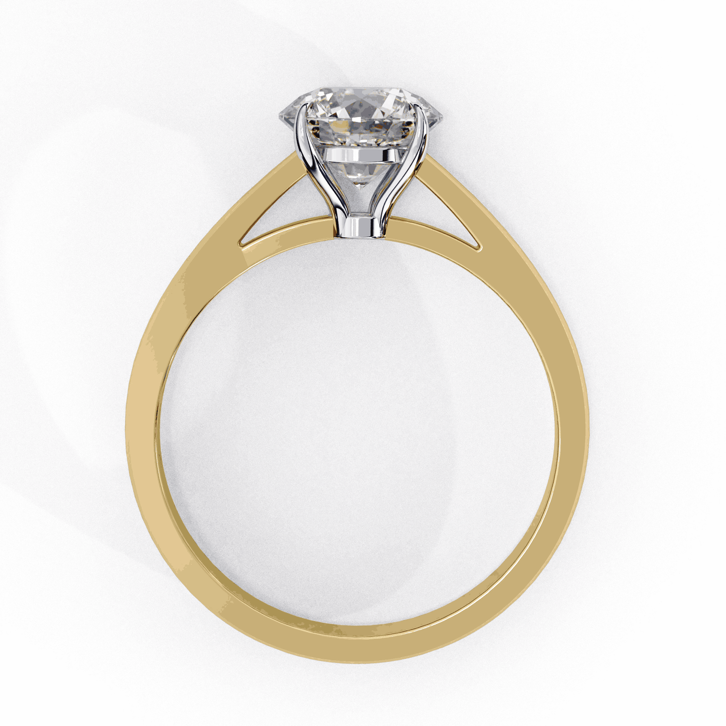 Round Cut Lab Grown Diamond Solitaire Engagement Ring with Cathedral Tapered Band