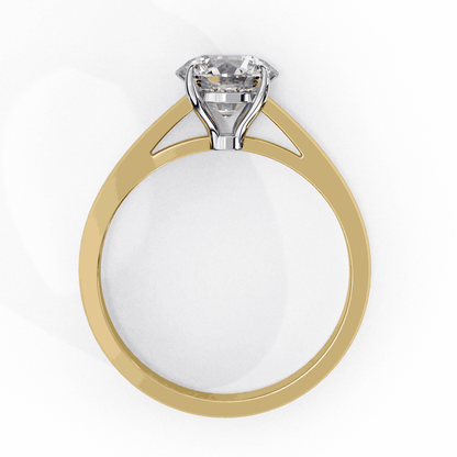 Round Cut Lab Grown Diamond Solitaire Engagement Ring with Cathedral Tapered Band