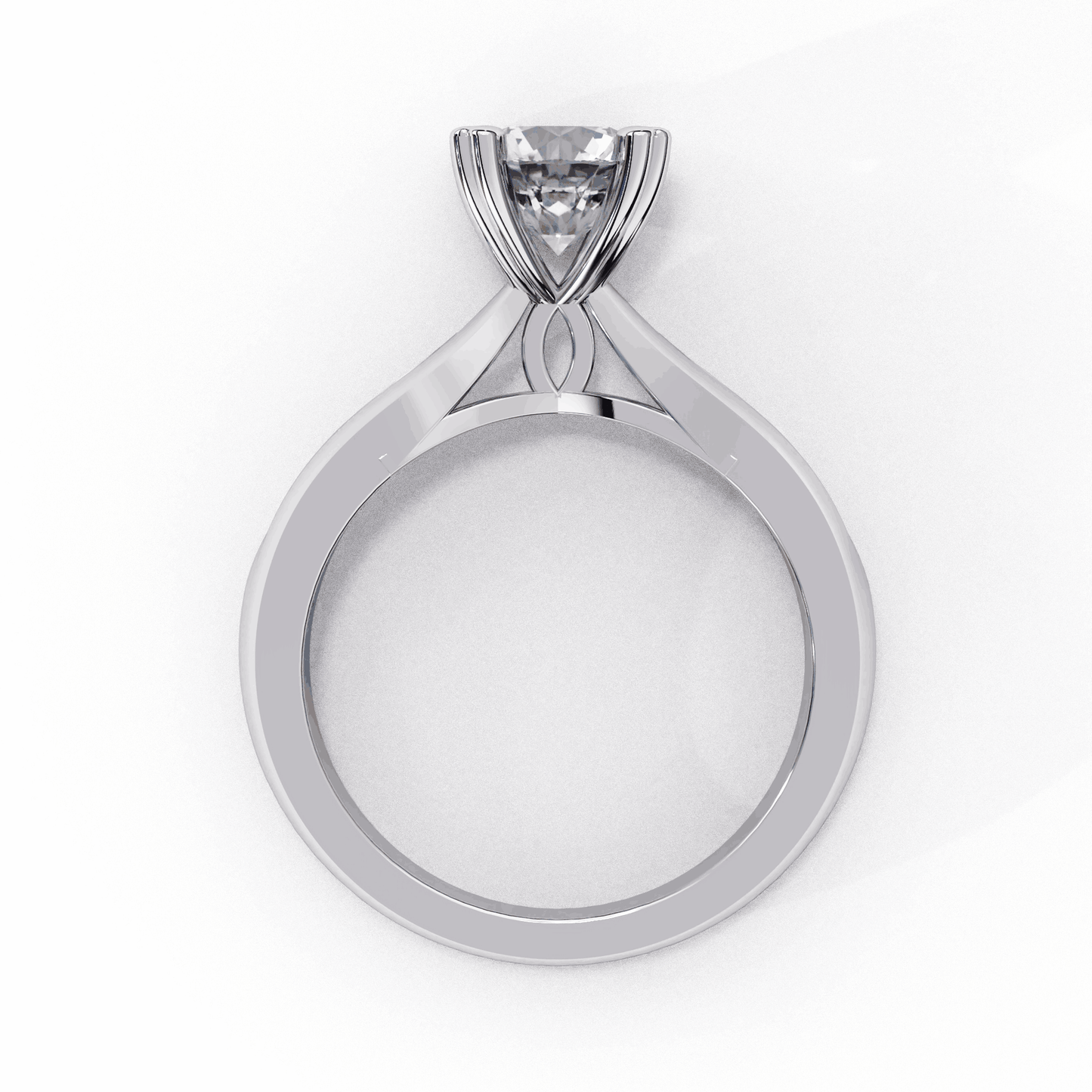 Round Cut Lab Grown Diamond Solitaire Engagement Ring with Heart Prongs and Infinity Gallery