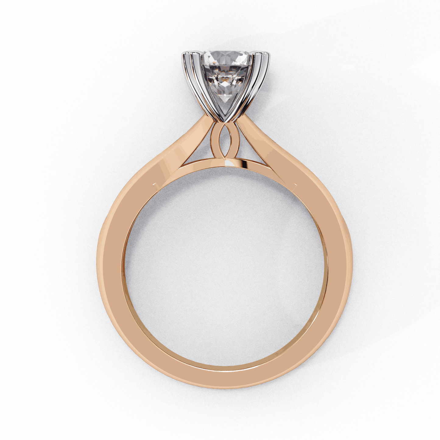 Round Cut Lab Grown Diamond Solitaire Engagement Ring with Heart Prongs and Infinity Gallery