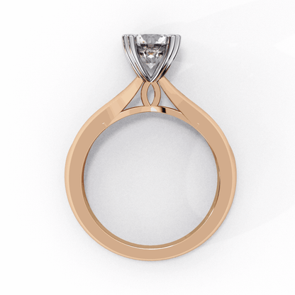 Round Cut Lab Grown Diamond Solitaire Engagement Ring with Heart Prongs and Infinity Gallery