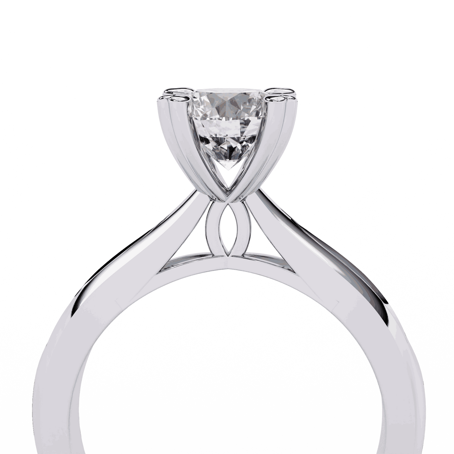 Round Cut Lab Grown Diamond Solitaire Engagement Ring with Heart Prongs and Infinity Gallery