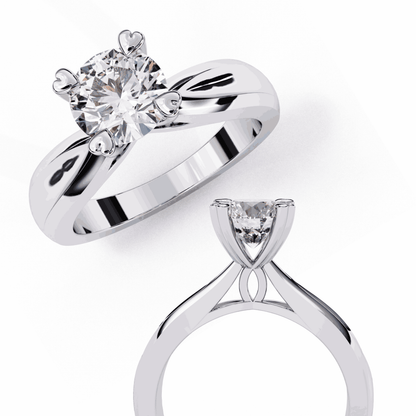 Round Cut Lab Grown Diamond Solitaire Engagement Ring with Heart Prongs and Infinity Gallery
