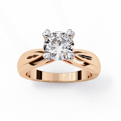 Round Cut Lab Grown Diamond Solitaire Engagement Ring with Heart Prongs and Infinity Gallery