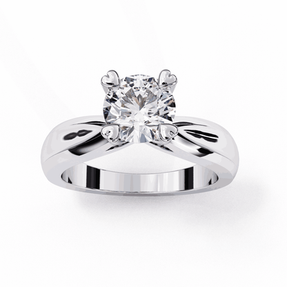 Round Cut Lab Grown Diamond Solitaire Engagement Ring with Heart Prongs and Infinity Gallery