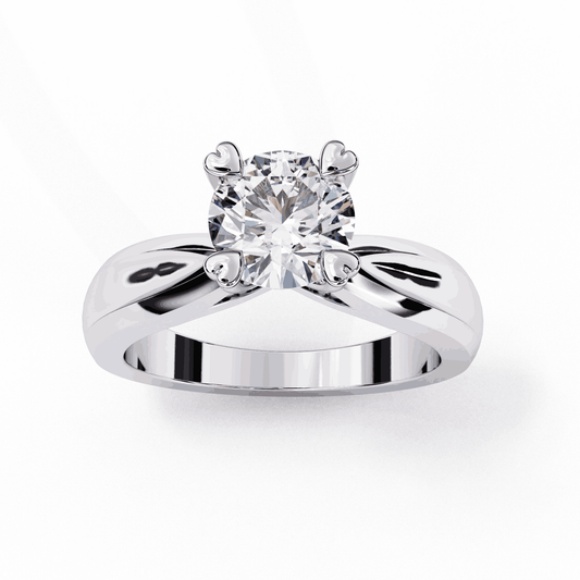 Round Cut Lab Grown Diamond Solitaire Engagement Ring with Heart Prongs and Infinity Gallery