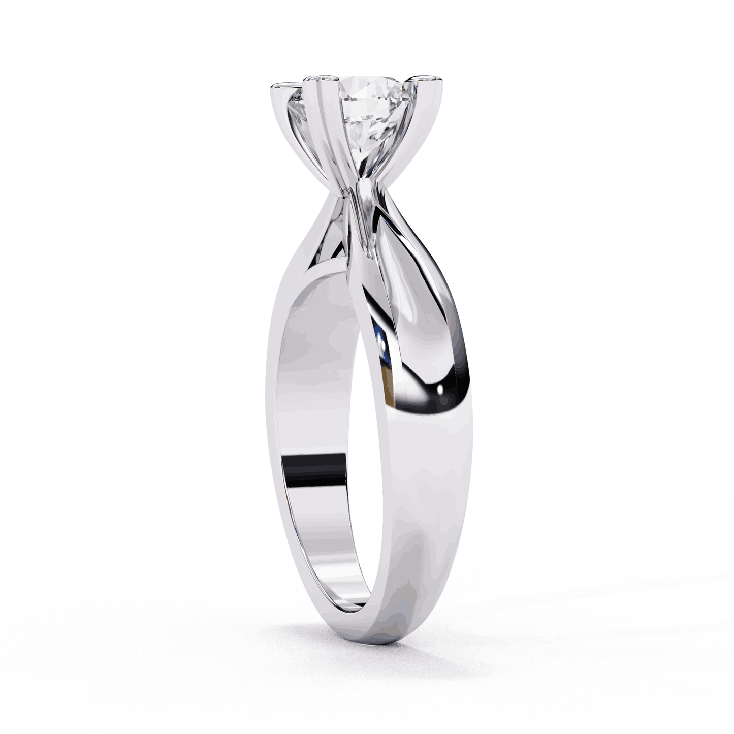 Round Cut Lab Grown Diamond Solitaire Engagement Ring with Heart Prongs and Infinity Gallery