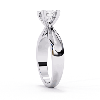 Round Cut Lab Grown Diamond Solitaire Engagement Ring with Heart Prongs and Infinity Gallery
