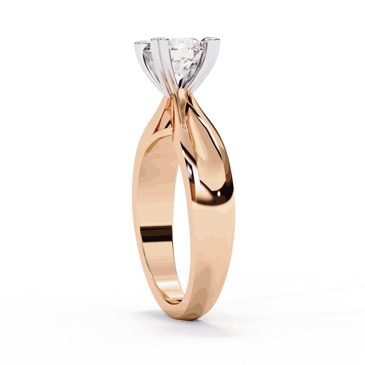 Round Cut Lab Grown Diamond Solitaire Engagement Ring with Heart Prongs and Infinity Gallery