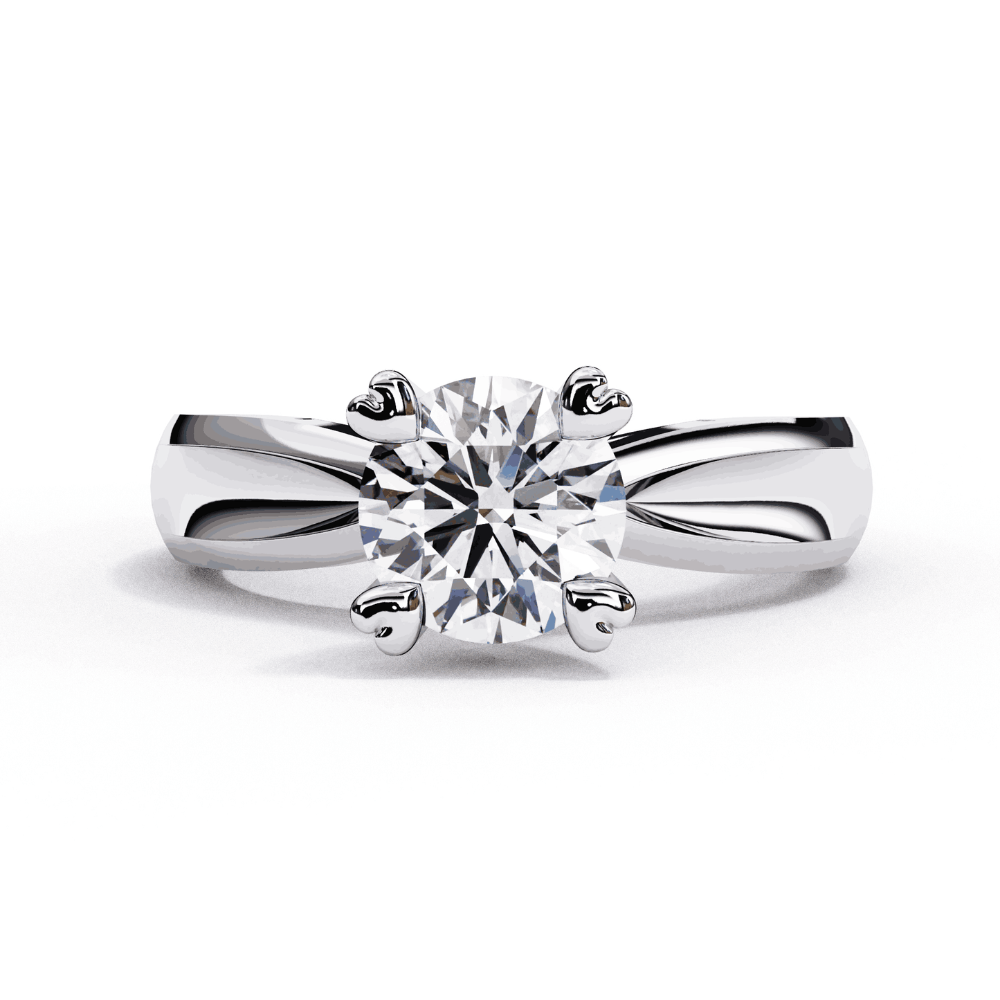 Round Cut Lab Grown Diamond Solitaire Engagement Ring with Heart Prongs and Infinity Gallery