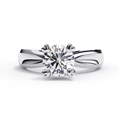 Round Cut Lab Grown Diamond Solitaire Engagement Ring with Heart Prongs and Infinity Gallery