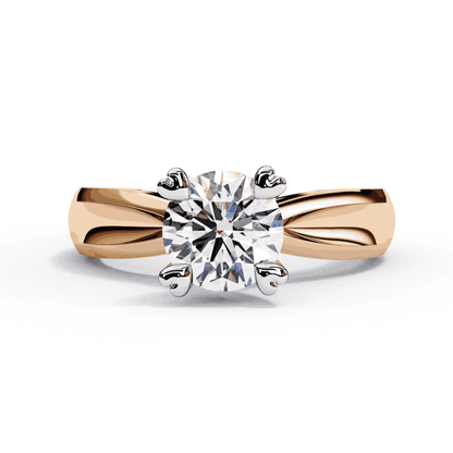 Round Cut Lab Grown Diamond Solitaire Engagement Ring with Heart Prongs and Infinity Gallery