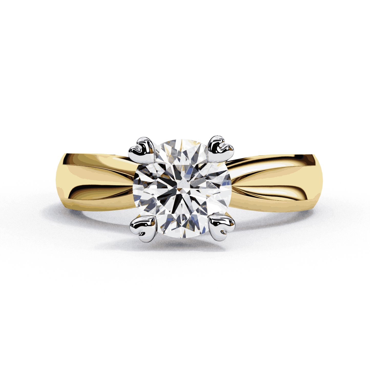 Round Cut Lab Grown Diamond Solitaire Engagement Ring with Heart Prongs and Infinity Gallery