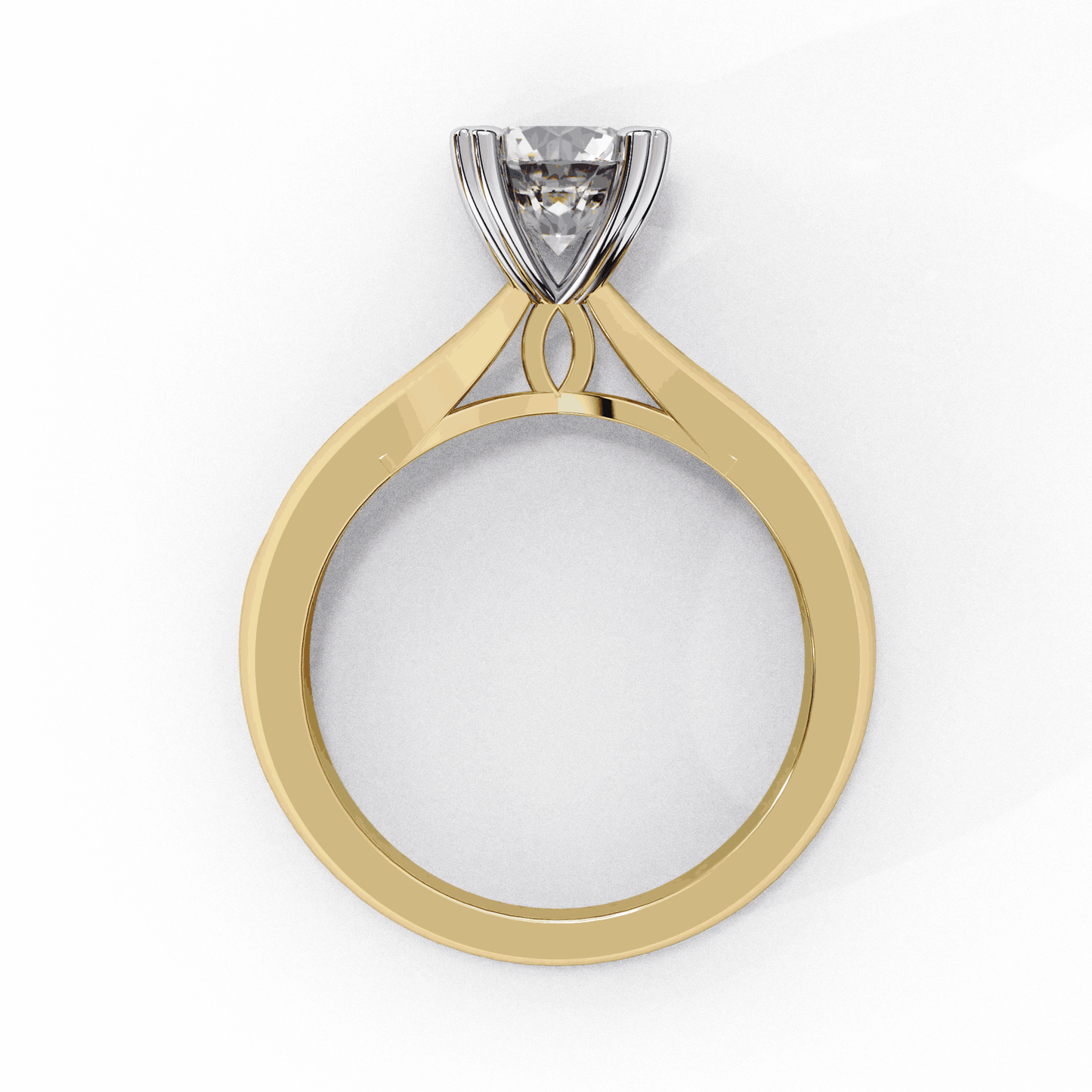Round Cut Lab Grown Diamond Solitaire Engagement Ring with Heart Prongs and Infinity Gallery