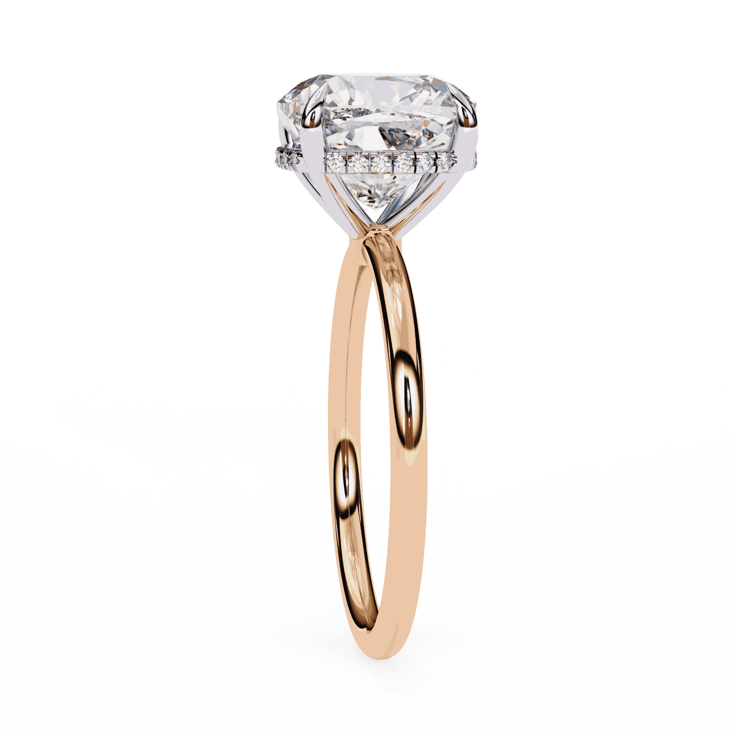 Cushion Cut Lab Grown Diamond Halo Engagement Ring with Hidden Pavé Slim Band