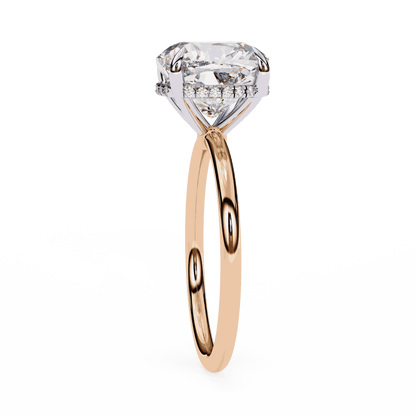 Cushion Cut Lab Grown Diamond Halo Engagement Ring with Hidden Pavé Slim Band