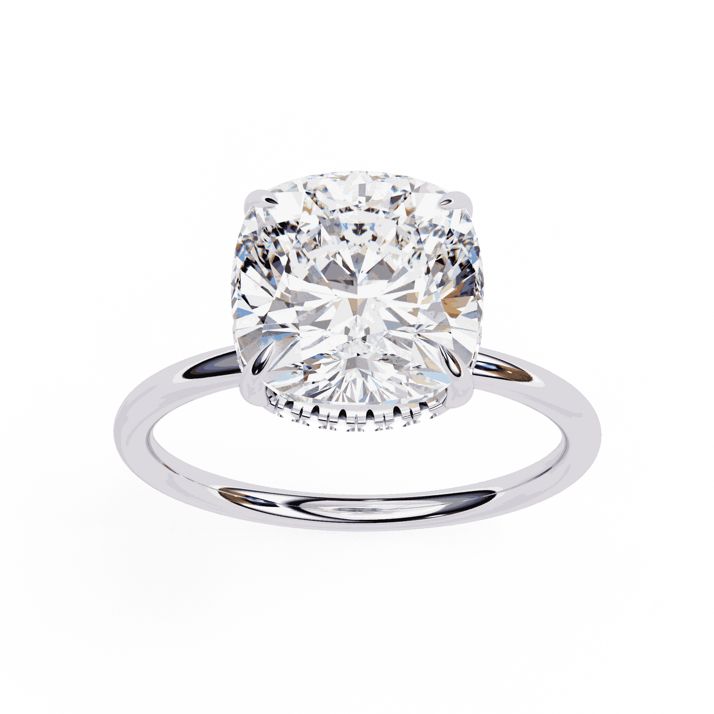 Cushion Cut Lab Grown Diamond Halo Engagement Ring with Hidden Pavé Slim Band