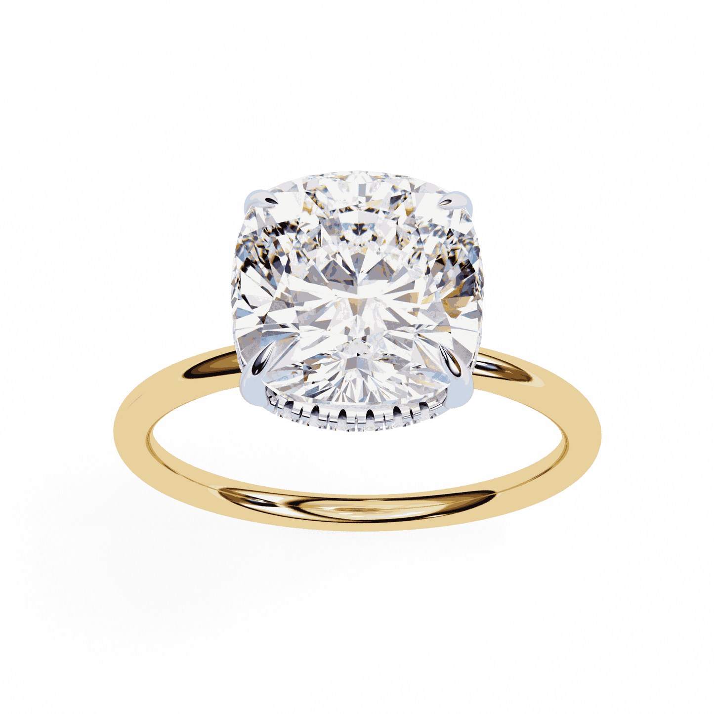 Cushion Cut Lab Grown Diamond Halo Engagement Ring with Hidden Pavé Slim Band