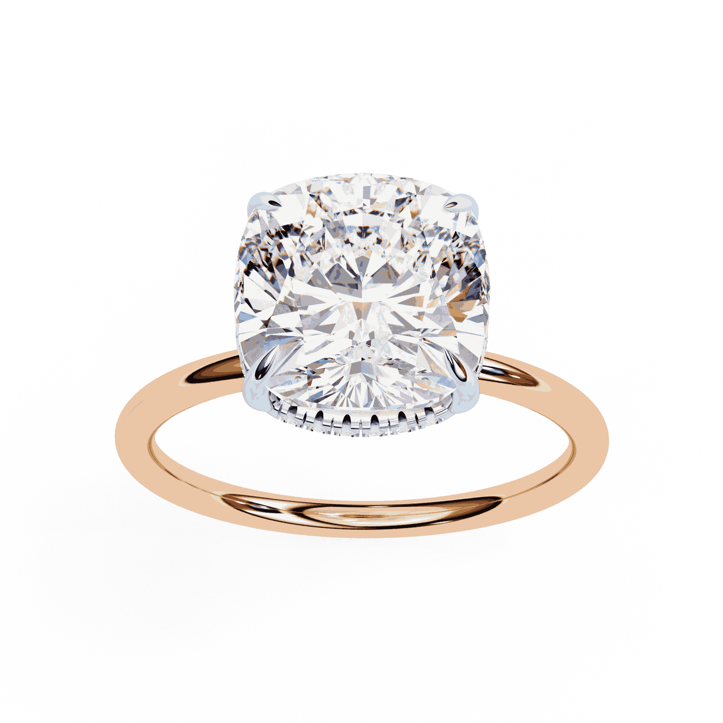 Cushion Cut Lab Grown Diamond Halo Engagement Ring with Hidden Pavé Slim Band