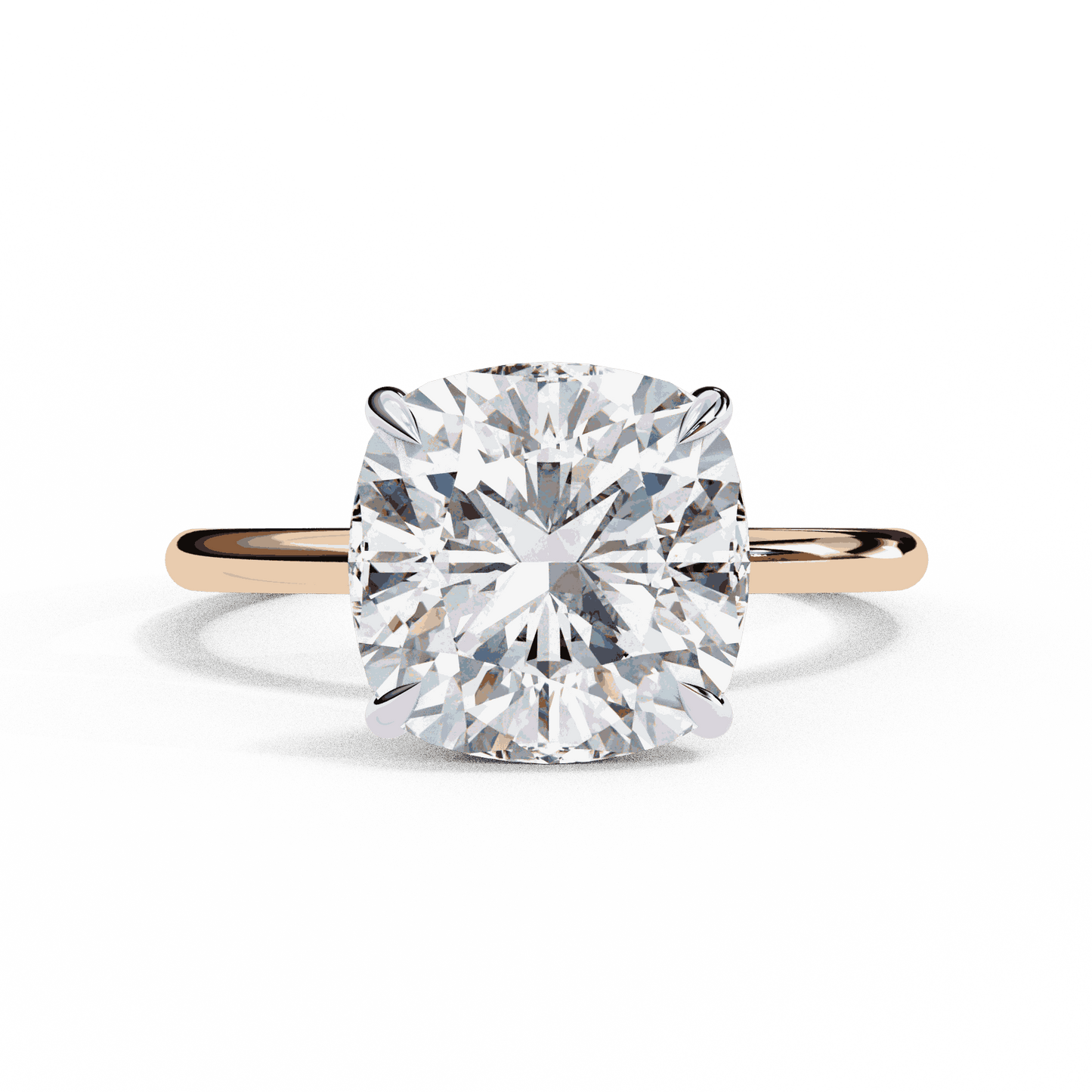 Cushion Cut Lab Grown Diamond Halo Engagement Ring with Hidden Pavé Slim Band