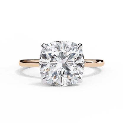 Cushion Cut Lab Grown Diamond Halo Engagement Ring with Hidden Pavé Slim Band