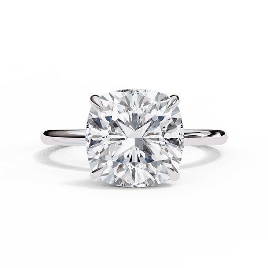 Cushion Cut Lab Grown Diamond Halo Engagement Ring with Hidden Pavé Slim Band