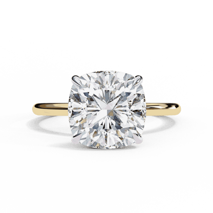 Cushion Cut Lab Grown Diamond Halo Engagement Ring with Hidden Pavé Slim Band