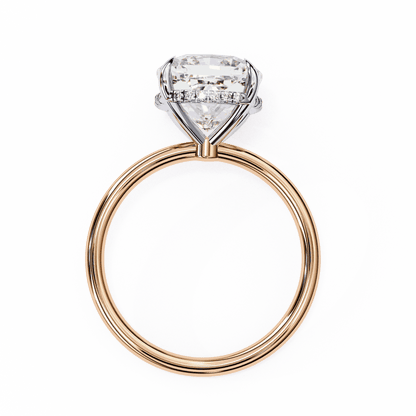 Cushion Cut Lab Grown Diamond Halo Engagement Ring with Hidden Pavé Slim Band