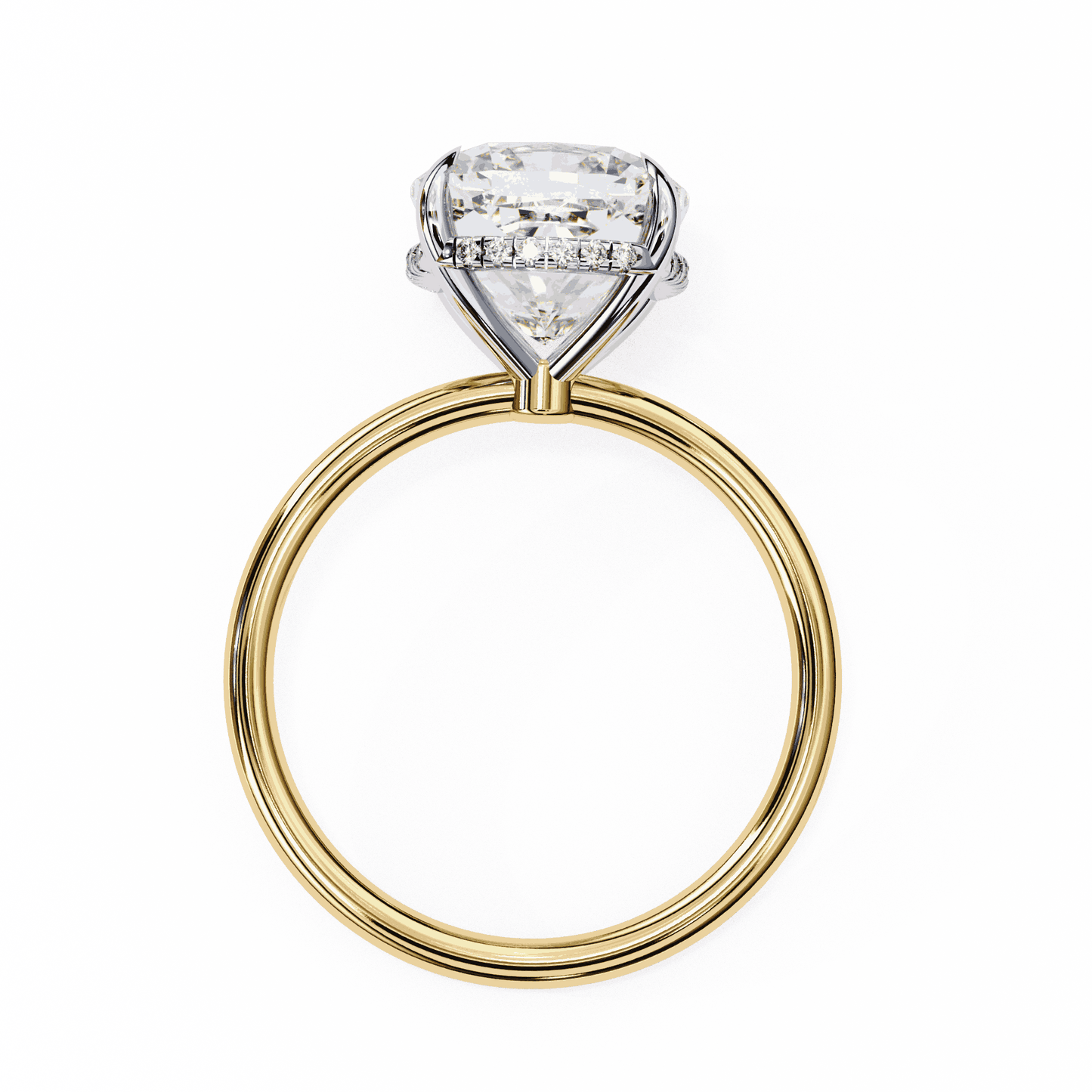 Cushion Cut Lab Grown Diamond Halo Engagement Ring with Hidden Pavé Slim Band