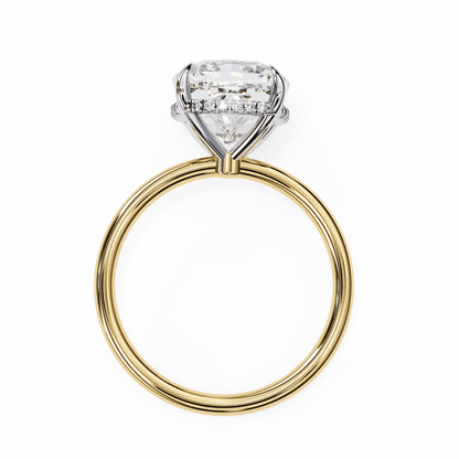 Cushion Cut Lab Grown Diamond Halo Engagement Ring with Hidden Pavé Slim Band