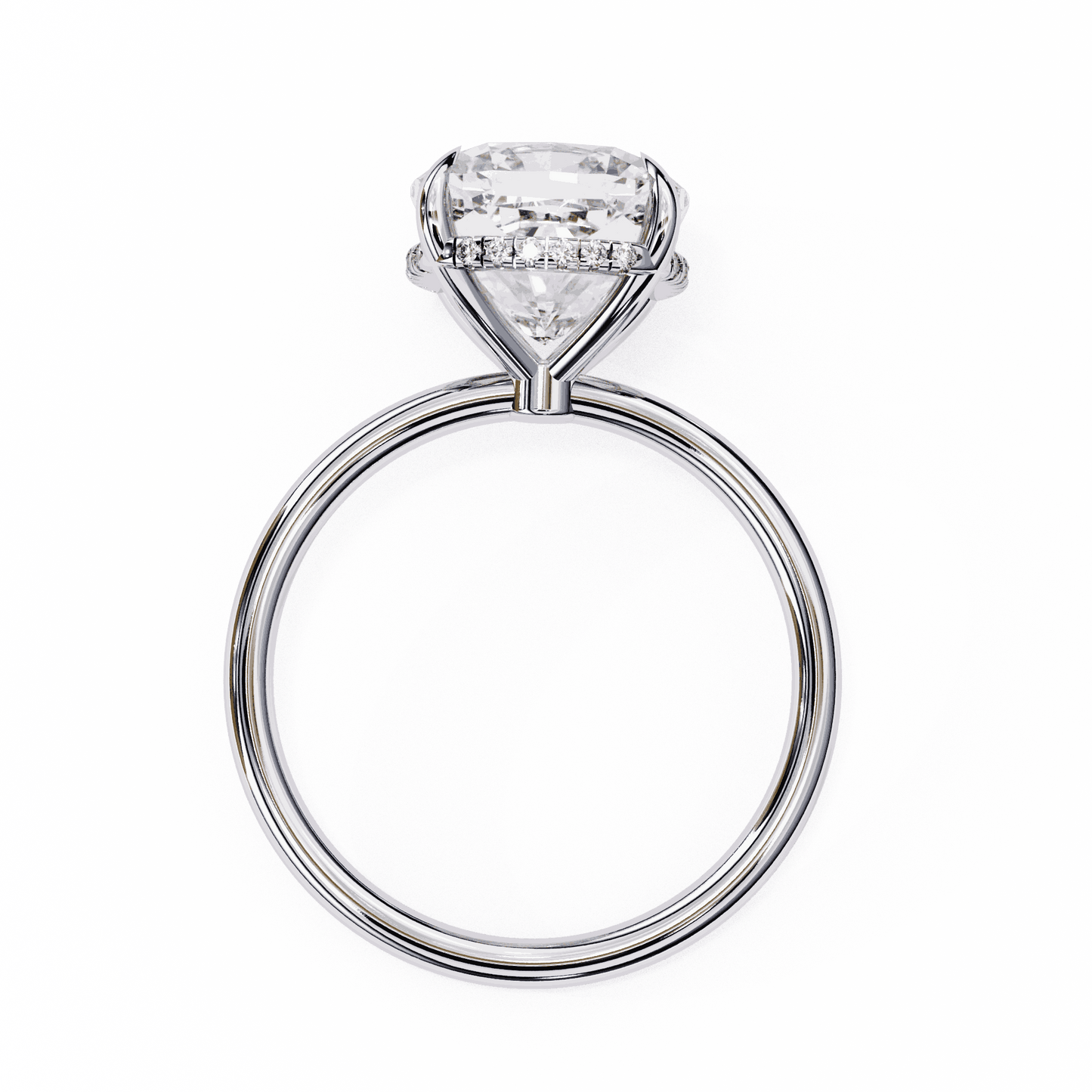 Cushion Cut Lab Grown Diamond Halo Engagement Ring with Hidden Pavé Slim Band