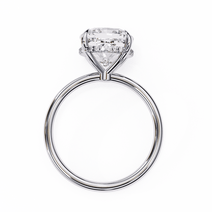 Cushion Cut Lab Grown Diamond Halo Engagement Ring with Hidden Pavé Slim Band