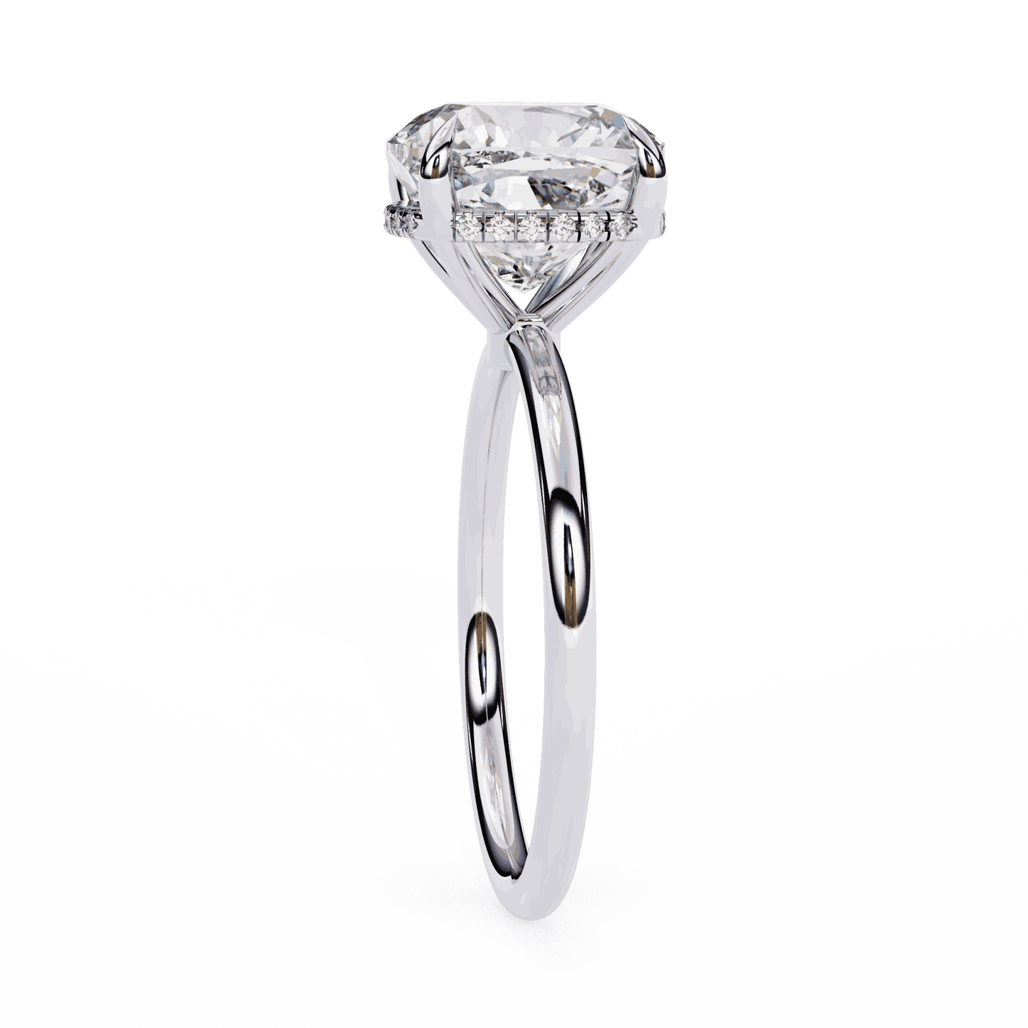 Cushion Cut Lab Grown Diamond Halo Engagement Ring with Hidden Pavé Slim Band