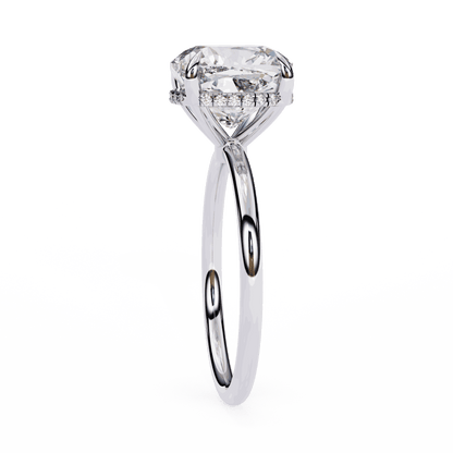 Cushion Cut Lab Grown Diamond Halo Engagement Ring with Hidden Pavé Slim Band