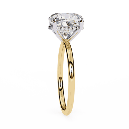 Cushion Cut Lab Grown Diamond Halo Engagement Ring with Hidden Pavé Slim Band