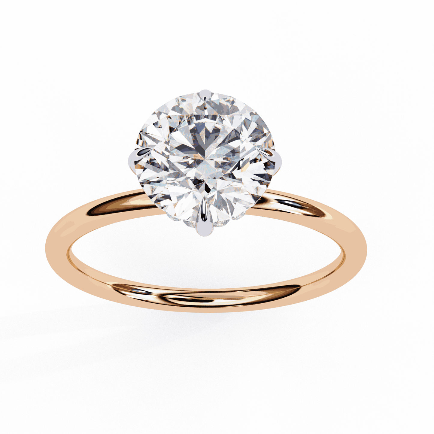 Round Cut Lab Grown Diamond Halo Engagement Ring with Hidden Pavé and Six Prong Head