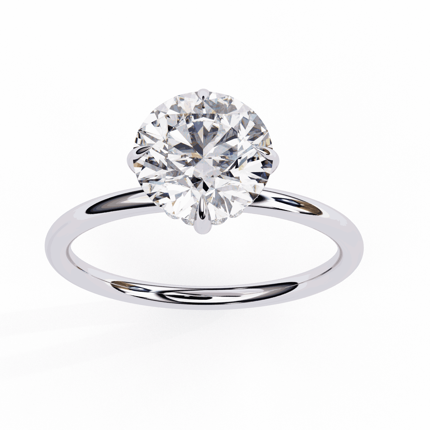 Round Cut Lab Grown Diamond Halo Engagement Ring with Hidden Pavé and Six Prong Head