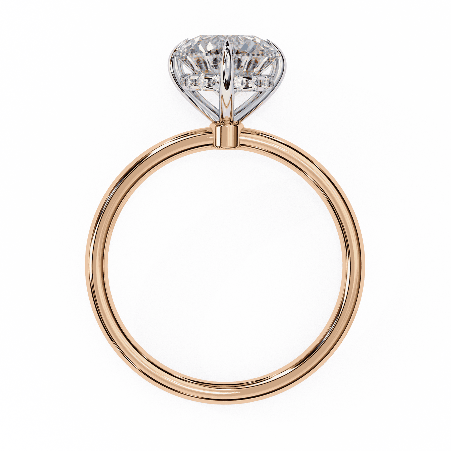 Round Cut Lab Grown Diamond Halo Engagement Ring with Hidden Pavé and Six Prong Head