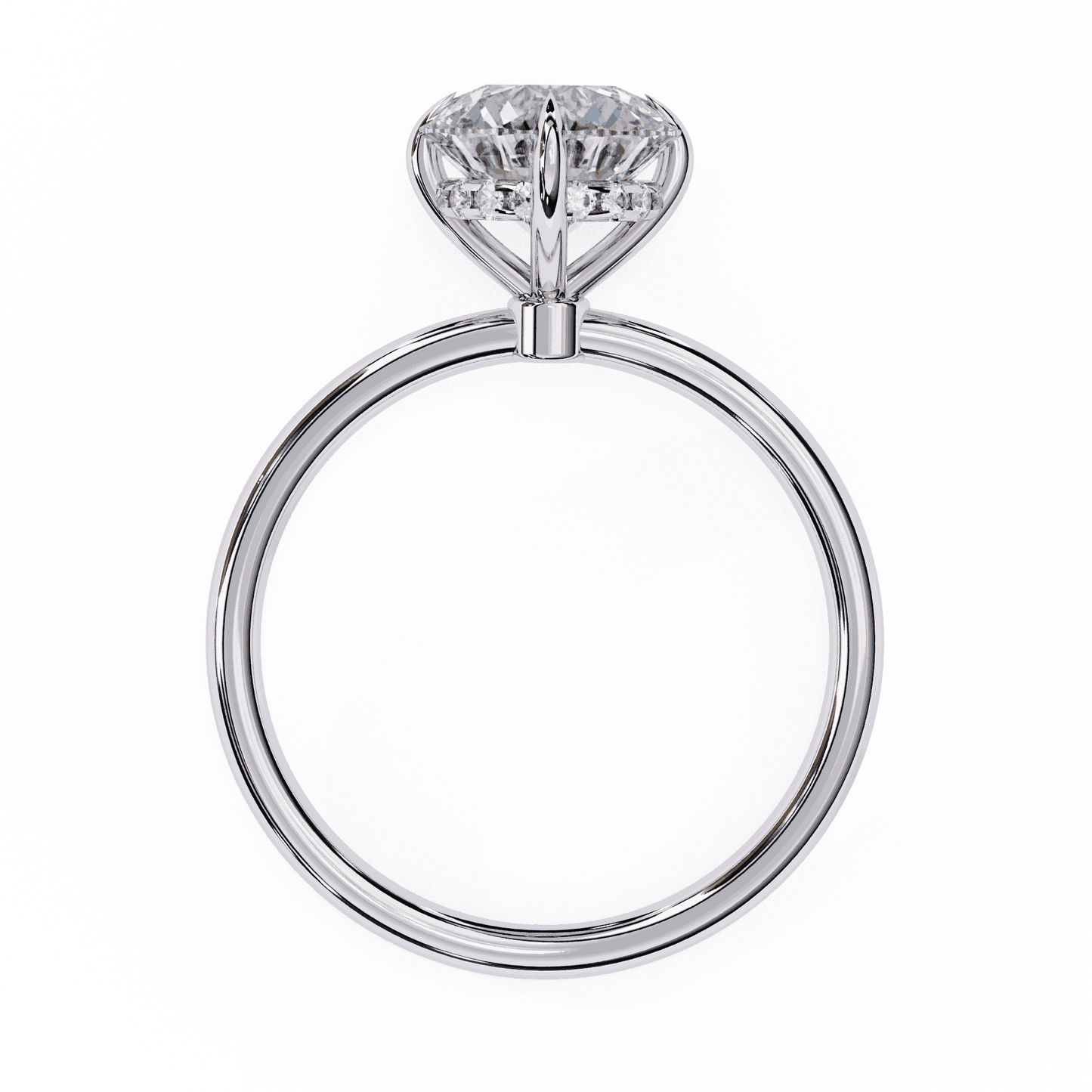 Round Cut Lab Grown Diamond Halo Engagement Ring with Hidden Pavé and Six Prong Head