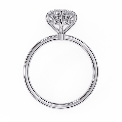Round Cut Lab Grown Diamond Halo Engagement Ring with Hidden Pavé and Six Prong Head