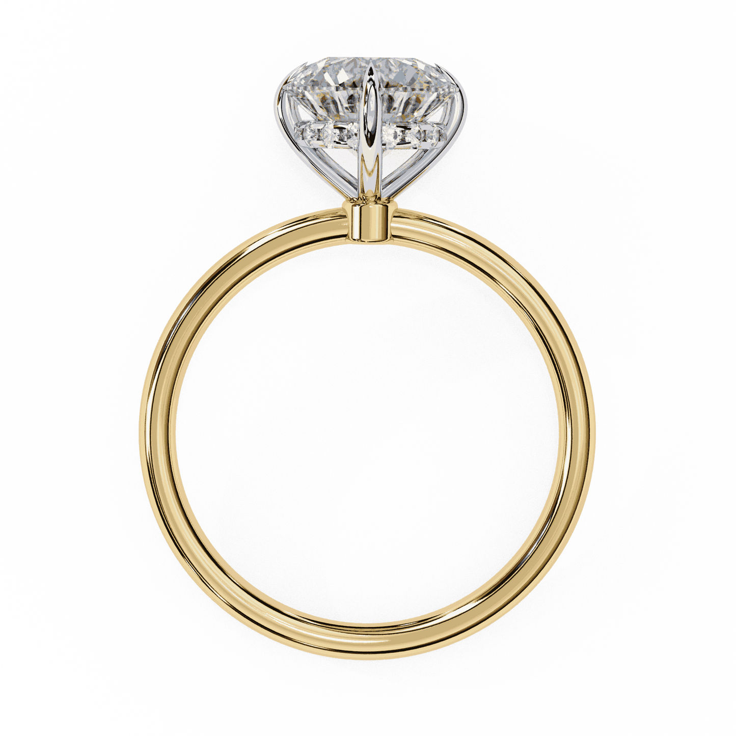 Round Cut Lab Grown Diamond Halo Engagement Ring with Hidden Pavé and Six Prong Head