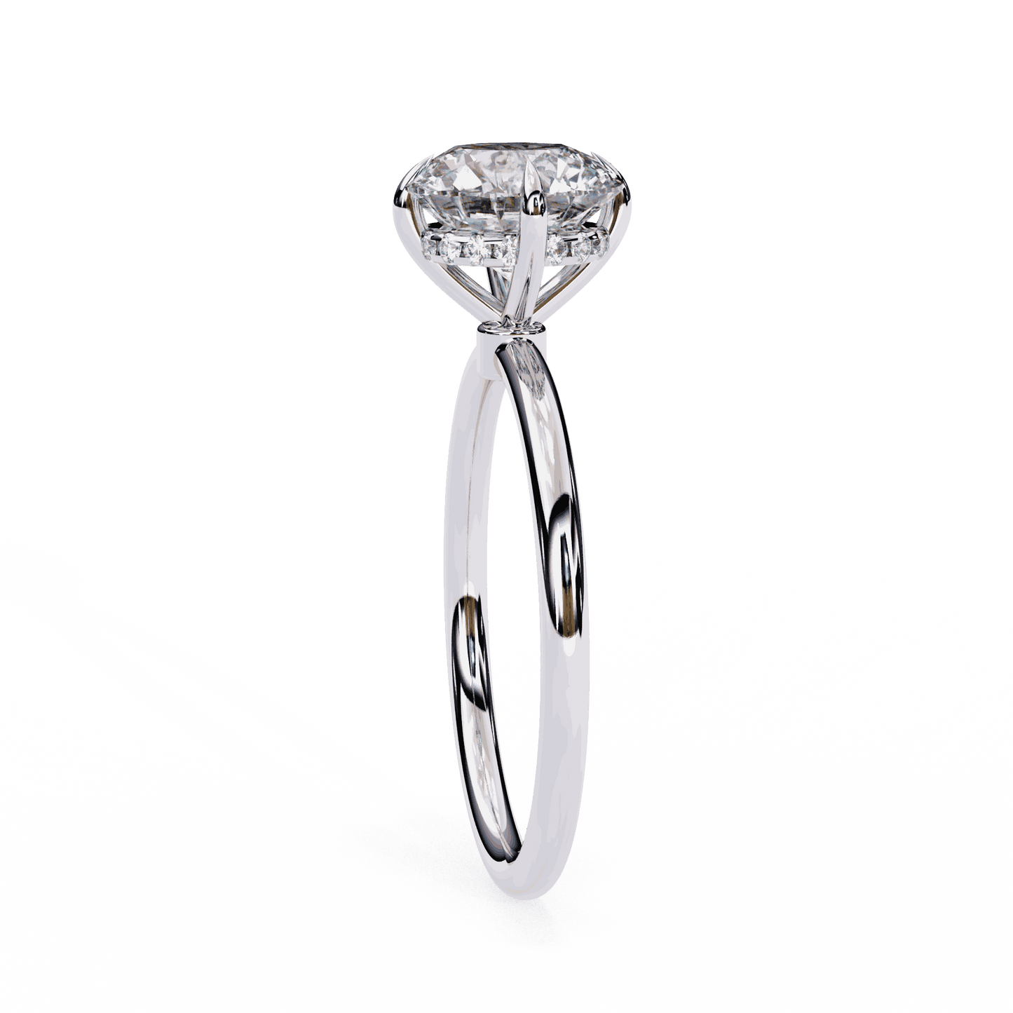 Round Cut Lab Grown Diamond Halo Engagement Ring with Hidden Pavé and Six Prong Head