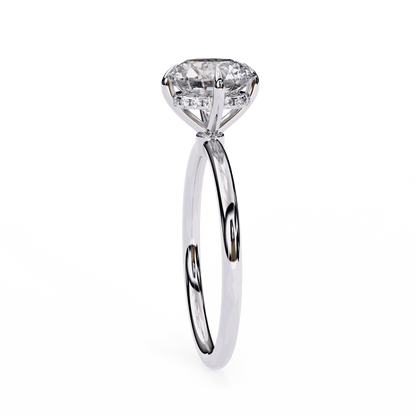 Round Cut Lab Grown Diamond Halo Engagement Ring with Hidden Pavé and Six Prong Head